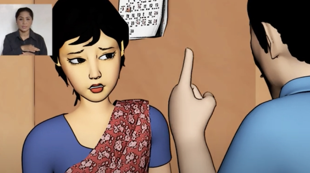 Illustration of a man with a raised hand, verbally abusing a woman in Nepal 