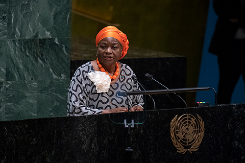Natalia Kanem, Executive Director of UNFPA, addresses the General Assembly high-level meeting on the twenty-fifth anniversary of the Fourth World Conference on Women