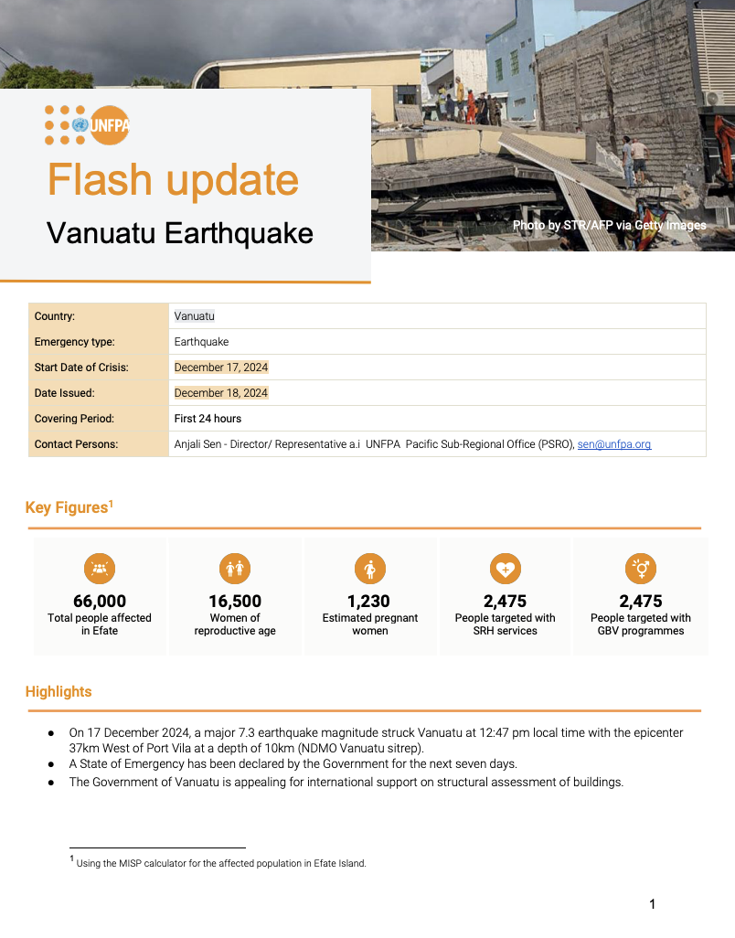 UNFPA Vanuatu Earthquake Flash Update