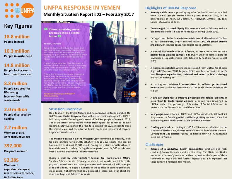 UNFPA Response in Yemen Monthly Situation Report #2 – February 2017