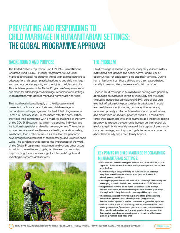 Preventing and responding to child marriage in humanitarian settings: The global programme approach 