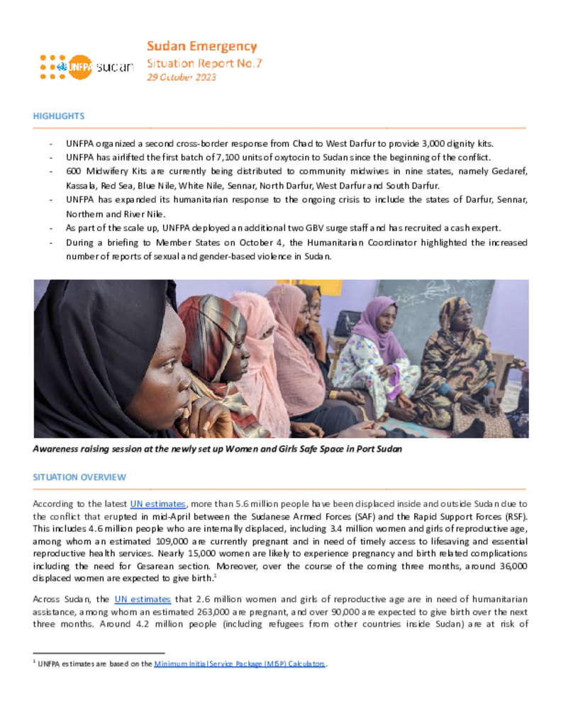 UNFPA Sudan Emergency Situation Report #7 - 29 October 2023