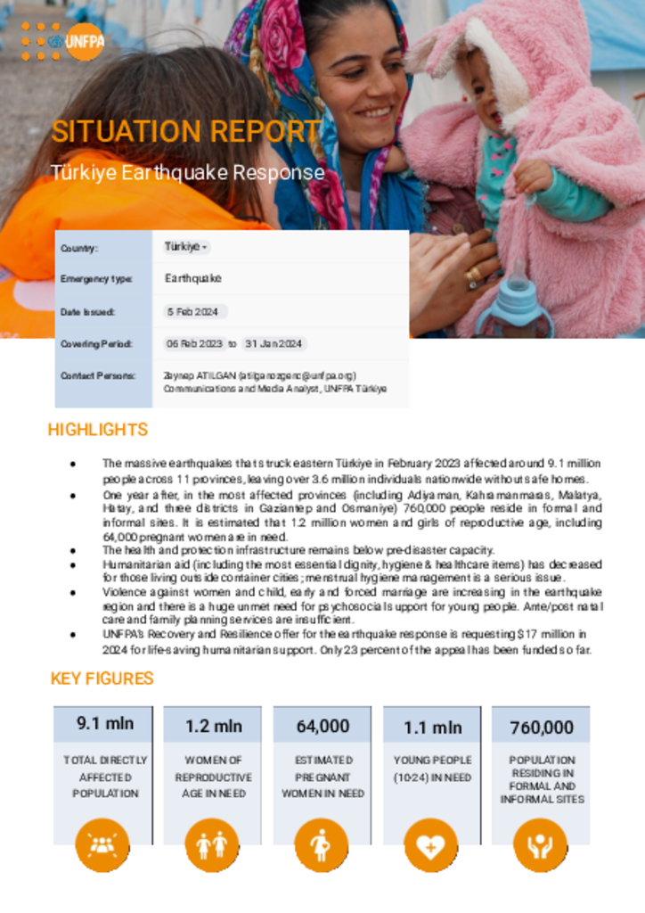 UNFPA Türkiye Earthquake Response – Situation Report – 5 February 2024