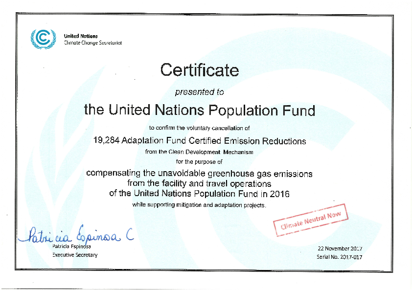 Climate Neutral Certificate 2016