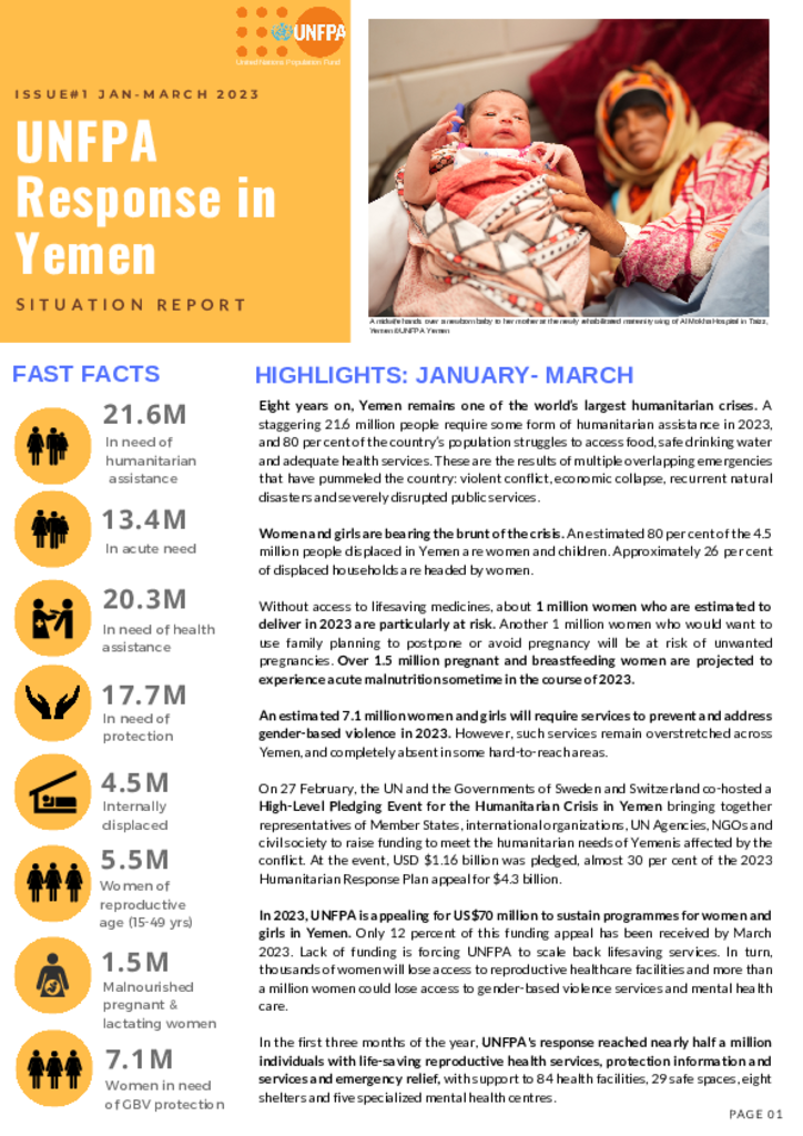 UNFPA Response in Yemen Situation Report #1 – January-March 2023