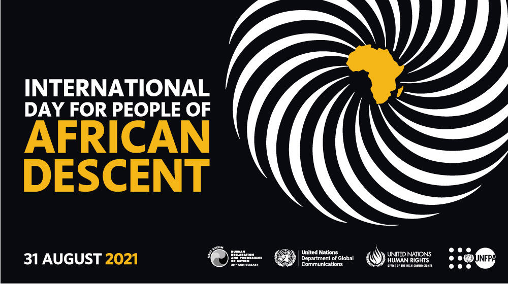 Graphic for International Day for People of African Descent with date and logos
