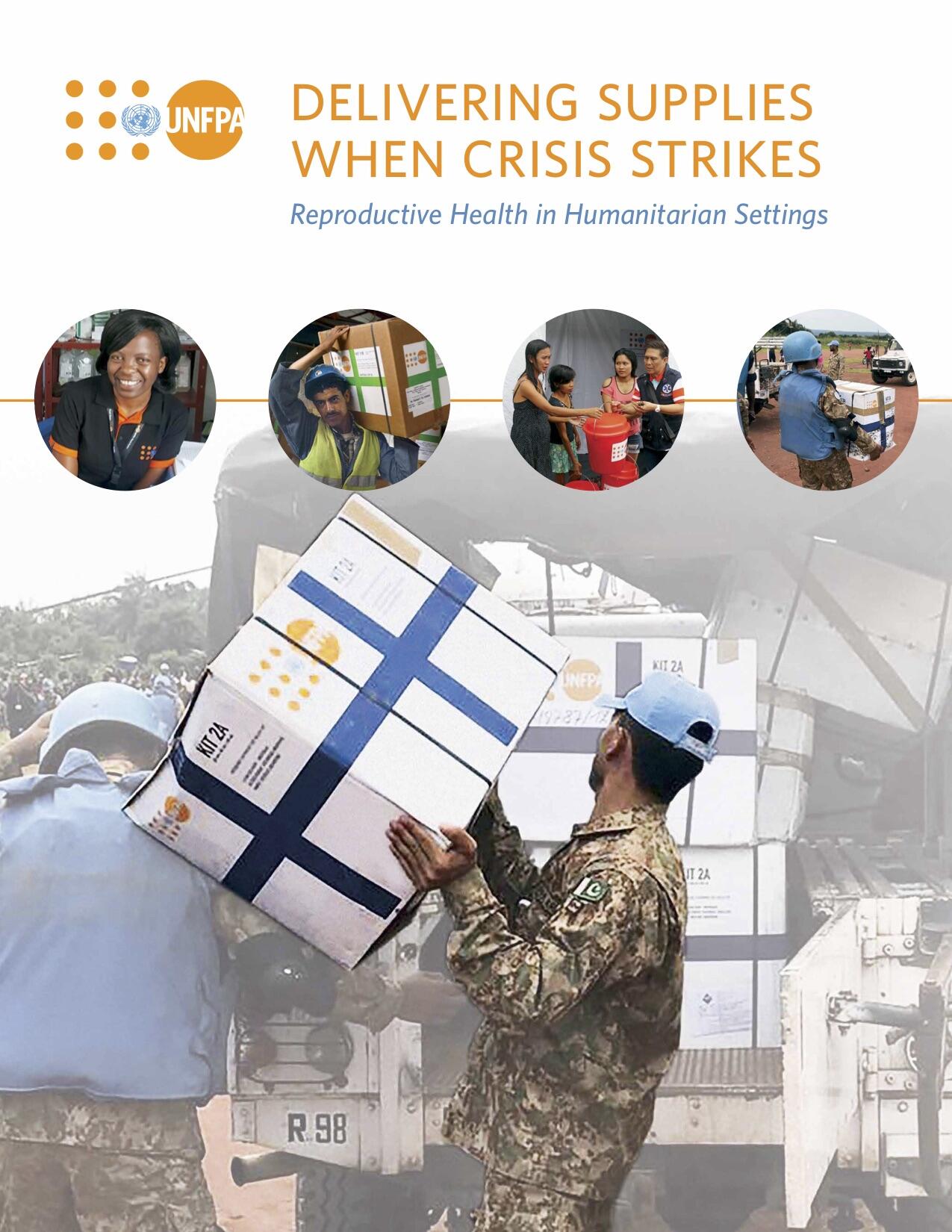 The cover of the report shows humanitarian aid works providing supplies to affected communities
